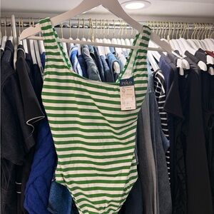 Polo by Ralph Lauren Green and White Striped One-Piece Swimsuit